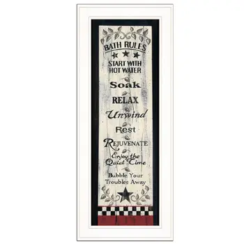 Bath Rules 4 White Framed Print Bathroom Wall Art