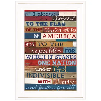 Red White and Blue Pledge Of Allegiance White Framed Print Wall Art