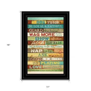 Dog Rules 4 Black Framed Print Wall Art