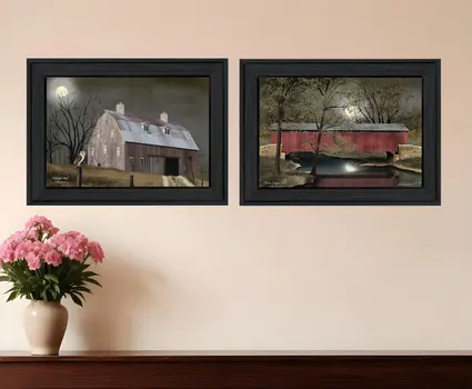 Set Of Two Midnight Moon 2 Black Framed Print Wall Art