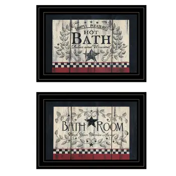 Set Of Two Hot Bath Black Framed Print Bathroom Wall Art