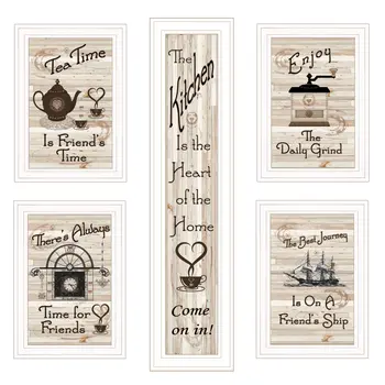 Set Of Five Kitchen Friendship 5 White Framed Print Kitchen Wall Art