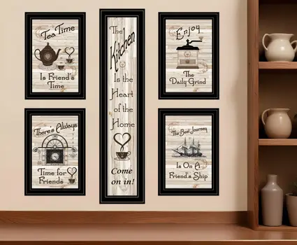 Set Of Five Kitchen Friendship Black Framed Print Kitchen Wall Art