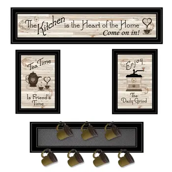 Set Of Four Kitchen Collection with Seven Peg Mug Kitchen Wall Art