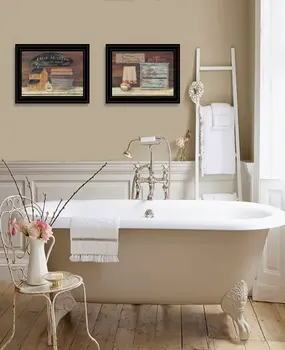 Set Of Two Hot Bath or Clean Towels 2 Black Framed Print Bathroom Wall Art