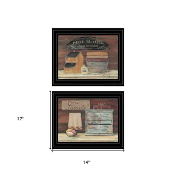 Set Of Two Hot Bath or Clean Towels 2 Black Framed Print Bathroom Wall Art