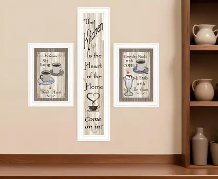 Set Of Three Come On In White Framed Print Kitchen Wall Art