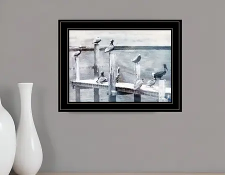 Birds on a Pier 3 Black Framed Print Kitchen Wall Art