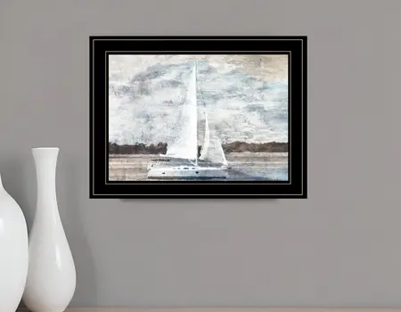 Sailboat on Water 3 Black Framed Print Wall Art