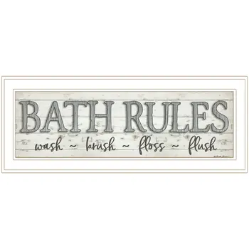 Bath Rules 1 White Framed Print Bathroom Wall Art