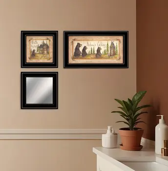 Set Of Three Natures Calling Black Framed Bathroom Wall Art With Mirror
