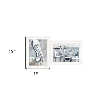 Set Of Two Pelican Party White Framed Coastal Wall Art