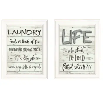 Set Of Two Loads of Fun 1 White Framed Print Bathroom Wall Art