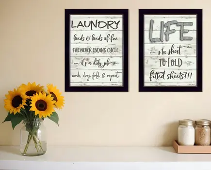 Set Of Two Loads of Fun 3 Black Framed Print Bathroom Wall Art