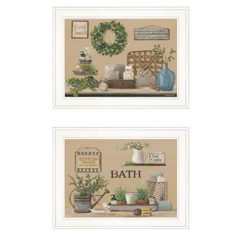 Set Of Two Bath Time 1 White Framed Print Bathroom Wall Art