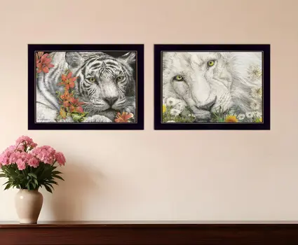 Set Of Two Tiger Lily Dandy Lion 3 Black Framed Print Wall Art