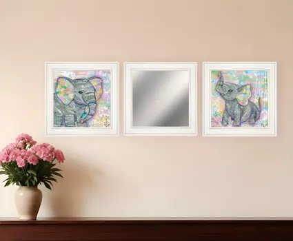 Set Of Three Elephant I And Ii 1 White Framed Print Wall Art