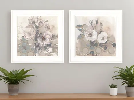 Set Of Two Transitional Blooms 1 White Framed Print Wall Art