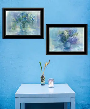 Set Of Two Susies Blue Bouquet 2 Black Framed Print Wall Art
