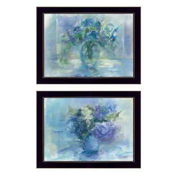 Set Of Two Susies Blue Bouquet 3 Black Framed Print Wall Art
