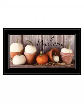 Welcome Pumpkin Shelf 2 Black Framed Print Wall Art