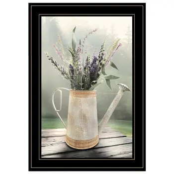 Lavender Watering Can 1 Black Framed Print Wall Art