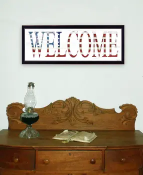 Patriotic Welcome Sign Black Framed Print Wall Art