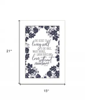 The Secret to Living Well 1 White Framed Print Wall Art