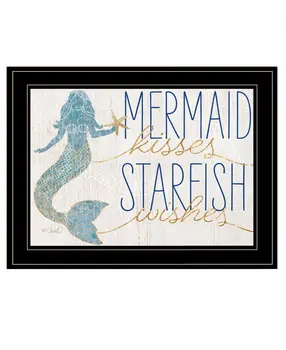 Mermaid Kisses Starfish Wishes 3 Black Framed Print Wall Art