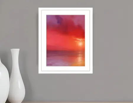 Sunset in Red 1 White Framed Print Wall Art