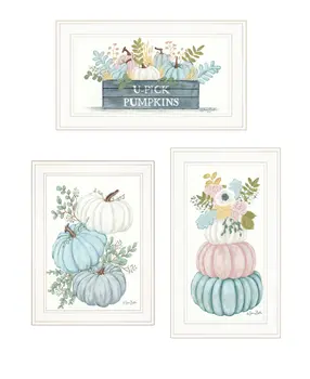 Set Of Three Floral Pumpkins 3 White Framed Print Wall Art