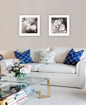 Set Of Two Noir Roses 1 White Framed Print Wall Art