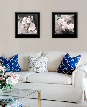 Set Of Two Noir Roses 3 Black Framed Print Wall Art