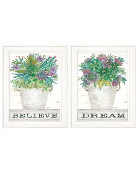 Set Of Two Succulents Dream and Believe White Framed Print Wall Art