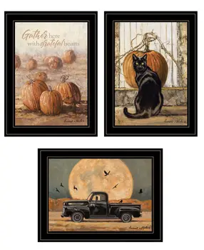 Set Of Three Harvest Moon Black Framed Print Kitchen Wall Art