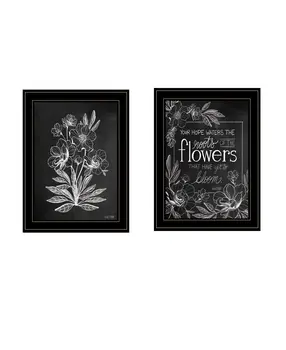 Set Of Two Vintage Flowers in Bloom Black Framed Print Wall Art