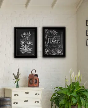 Set Of Two Vintage Flowers in Bloom Black Framed Print Wall Art