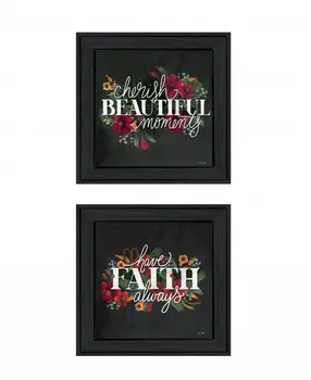 Set Of Two Cherish and Have Faith 1 Black Framed Print Wall Art