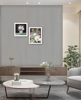 Set Of Two Lilac and Wild Plum Bouquet White Framed Print Wall Art