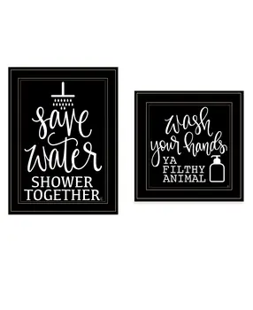Set Of Two Wash Up Black Framed Print Bathroom Wall Art