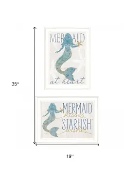 Set Of Two Two Mermaids 2 White Framed Print Wall Art