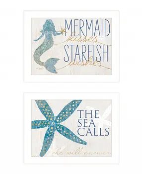 Set Of Two Mermaid Kisses Starfish Wishes 1 White Framed Print Wall Art