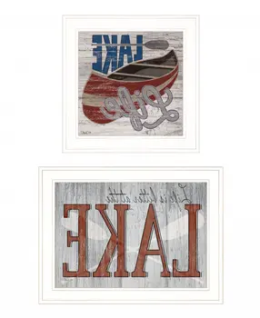Set Of Two Lake Life is Better 1 White Framed Print Wall Art