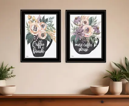 Set Of Two More Coffee Please or Coffee Break Black Framed Print Kitchen Wall Art