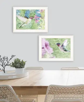 Set Of Two Humming Bird 1 and 2 White Framed Print Wall Art