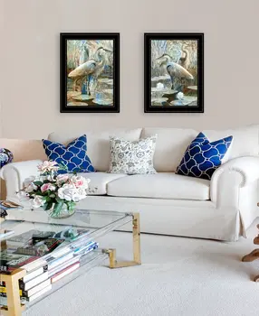 Set Of Two Marsh Herons I and Sea II Black Framed Print Wall Art