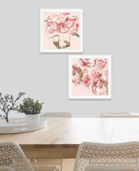 Set Of Two The Peonies 2 White Framed Print Wall Art