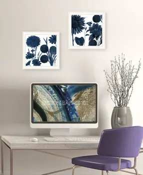 Set Of Two Sunflower Blues 2 White Framed Print Wall Art