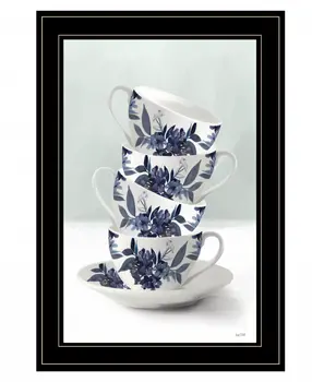 Tea Tower Blue 3 Black Framed Print Kitchen Wall Art