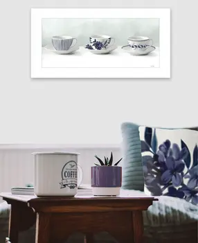 Cups and Saucers 1 White Framed Print Wall Art